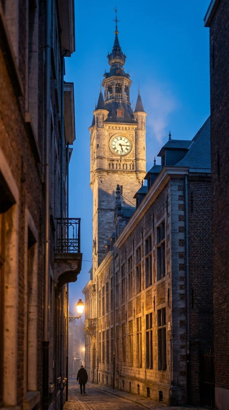 Charleroi Belfry Viewed From a Narrow Alley