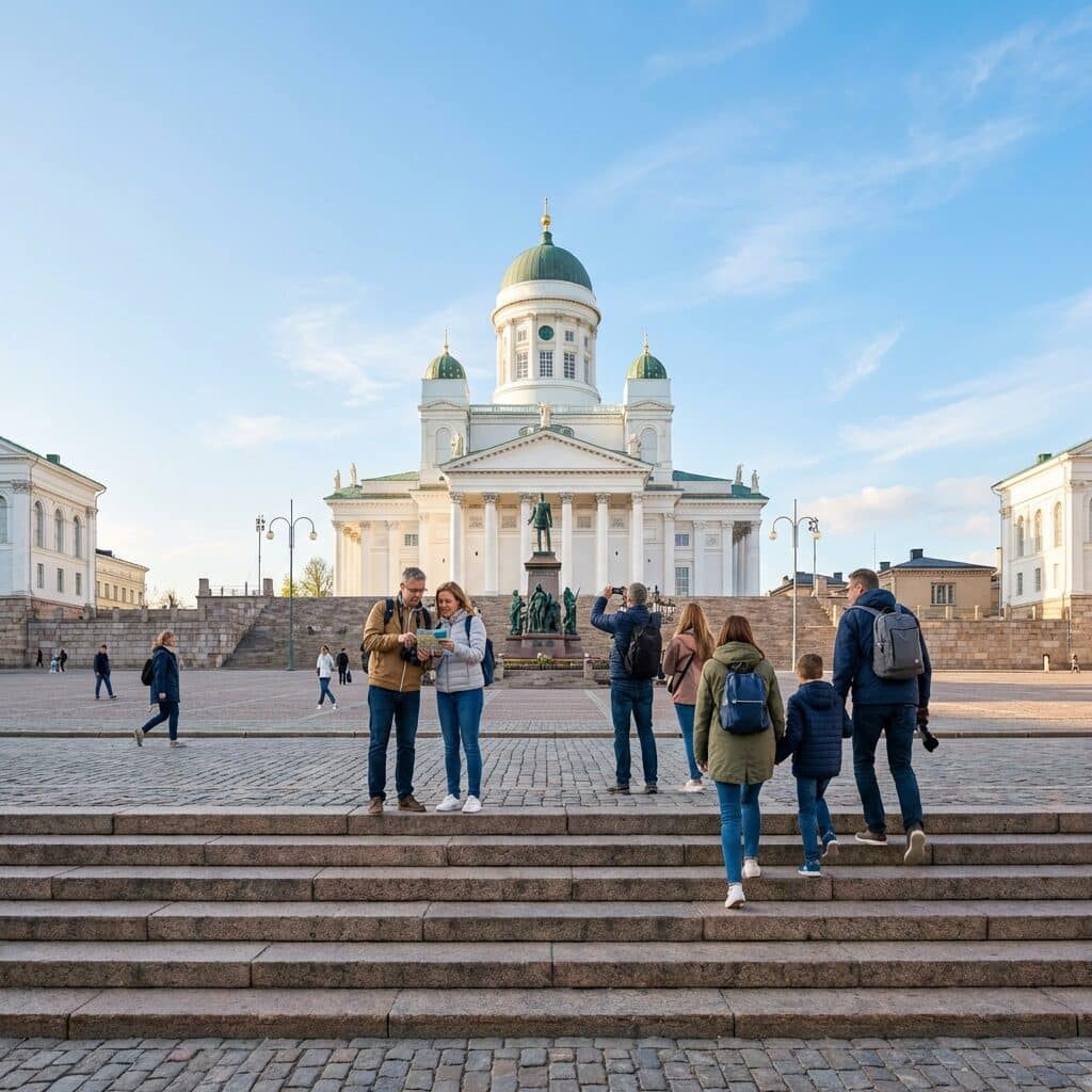 Tourists at Helsinki Cathedral in Senate Square