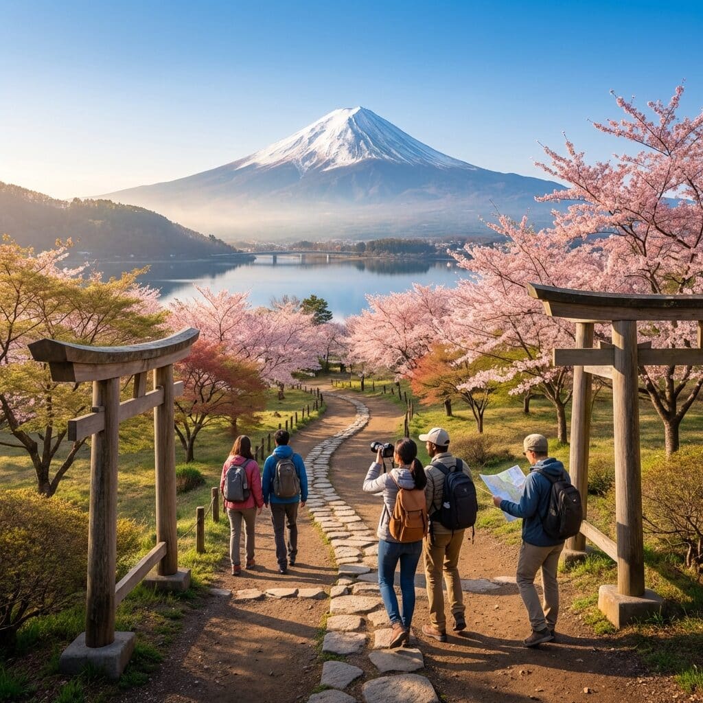 Mount Fuji in Spring with Cherry Blossoms