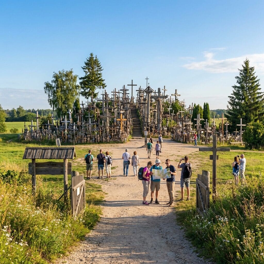 Tourists at the Hill of Crosses, Lithuania