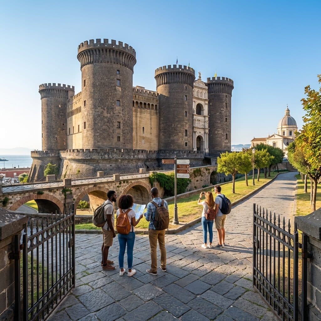 Tourists at Castel Nuovo in Naples