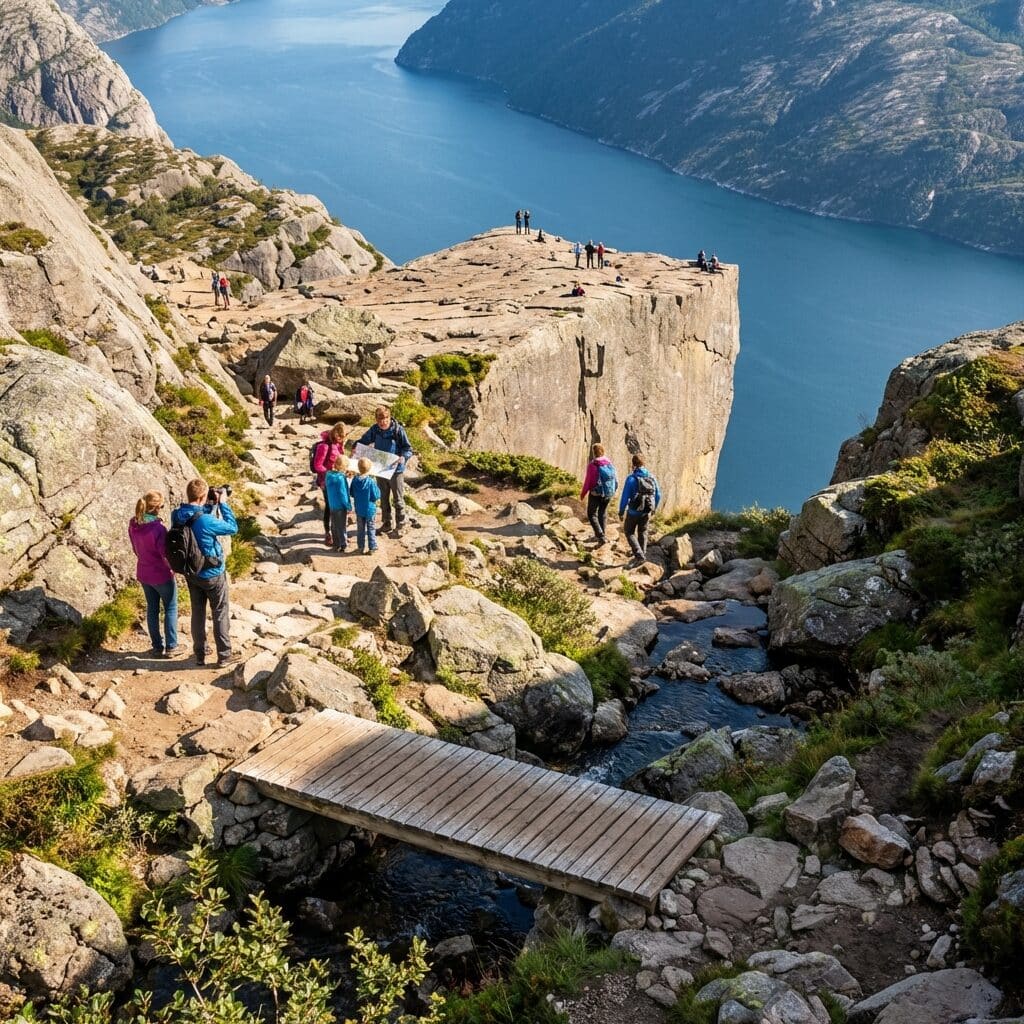 Hikers on the Trail to Preikestolen (Pulpit Rock)
