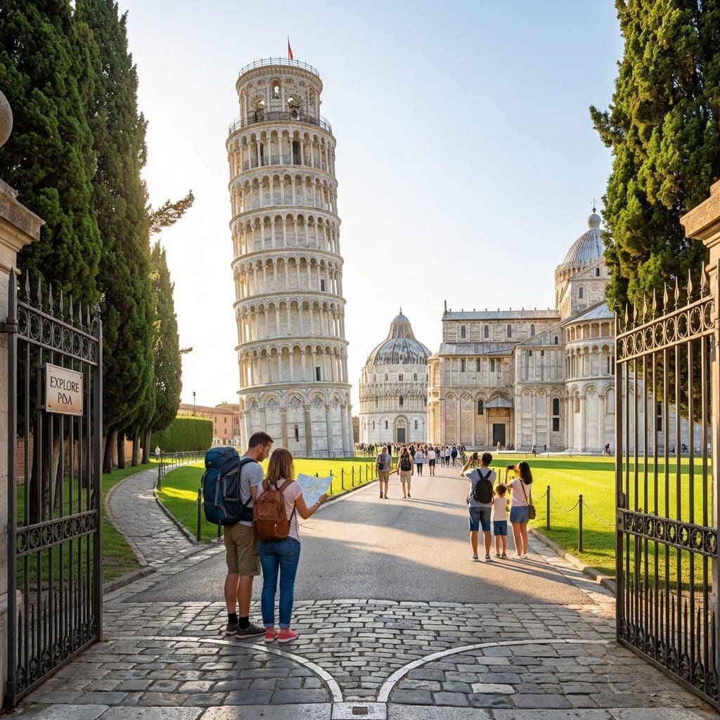 Tourists at the Leaning Tower of Pisa