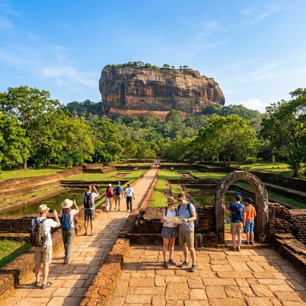 Tourists Visiting Sigiriya Rock Fortress in Sri Lanka