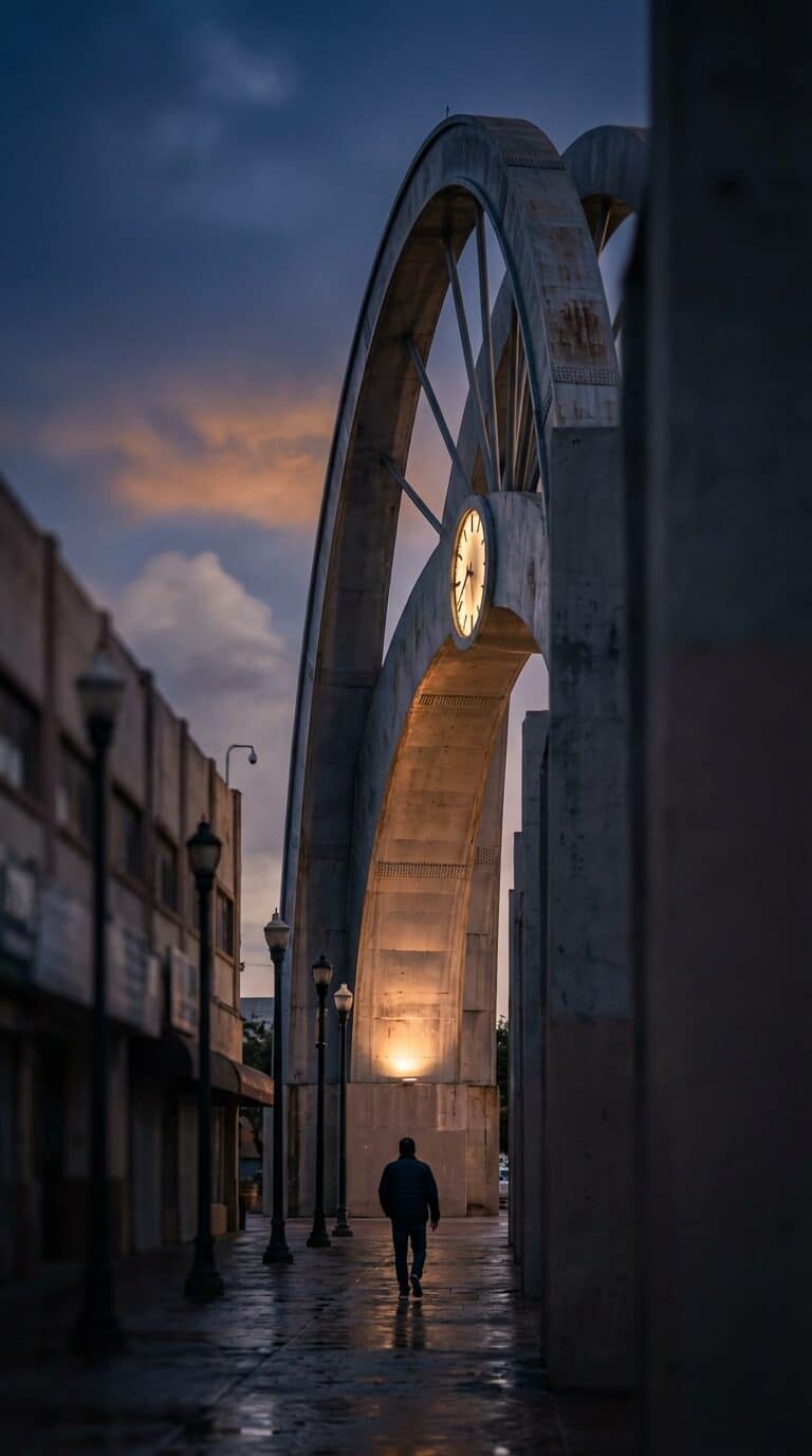 The Monumental Arch in Tijuana at Dusk