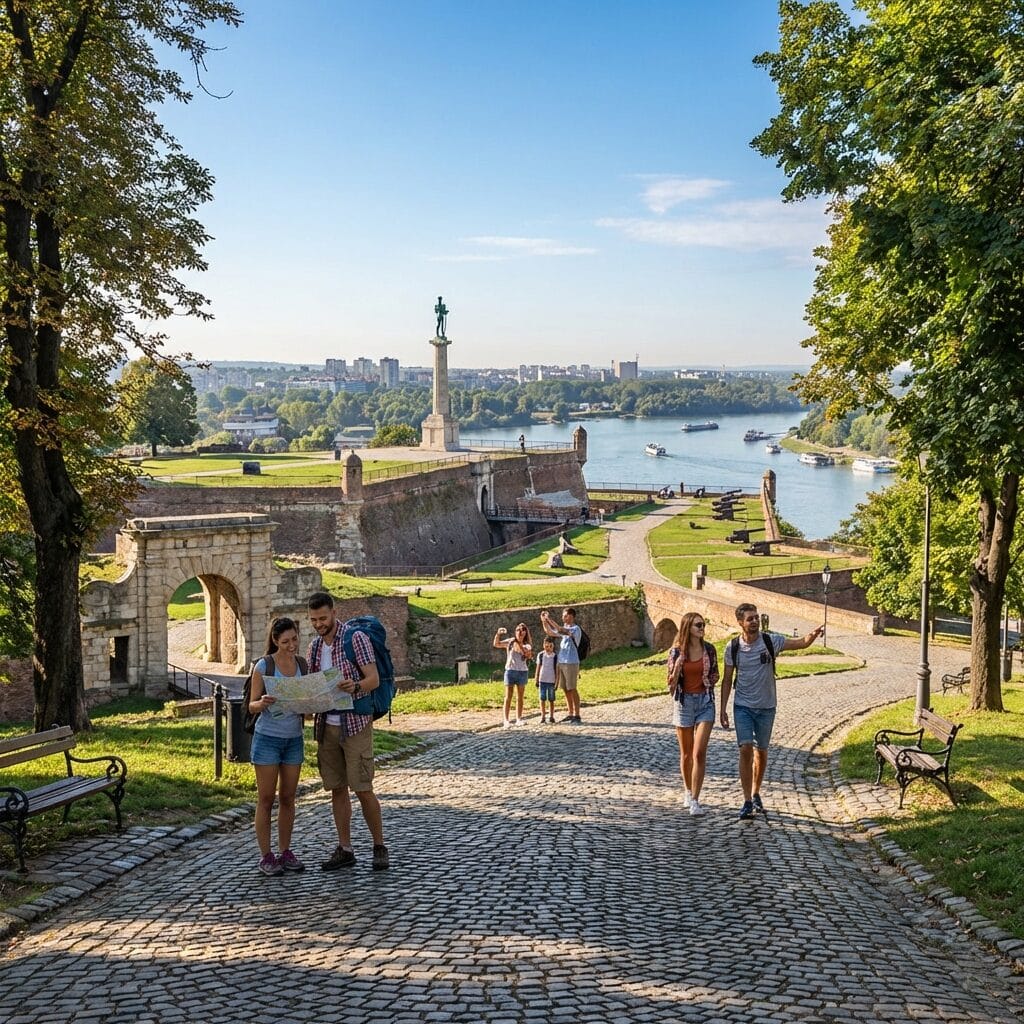 Tourists at Kalemegdan Fortress in Belgrade