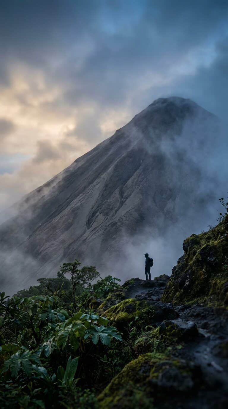 Hiker Overlooking Arenal Volcano