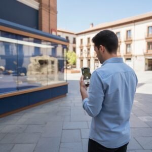 A man looks at a game on his smartphone in the Plaza del Pilar Nuevo in Las Palmas de Gran Canaria.