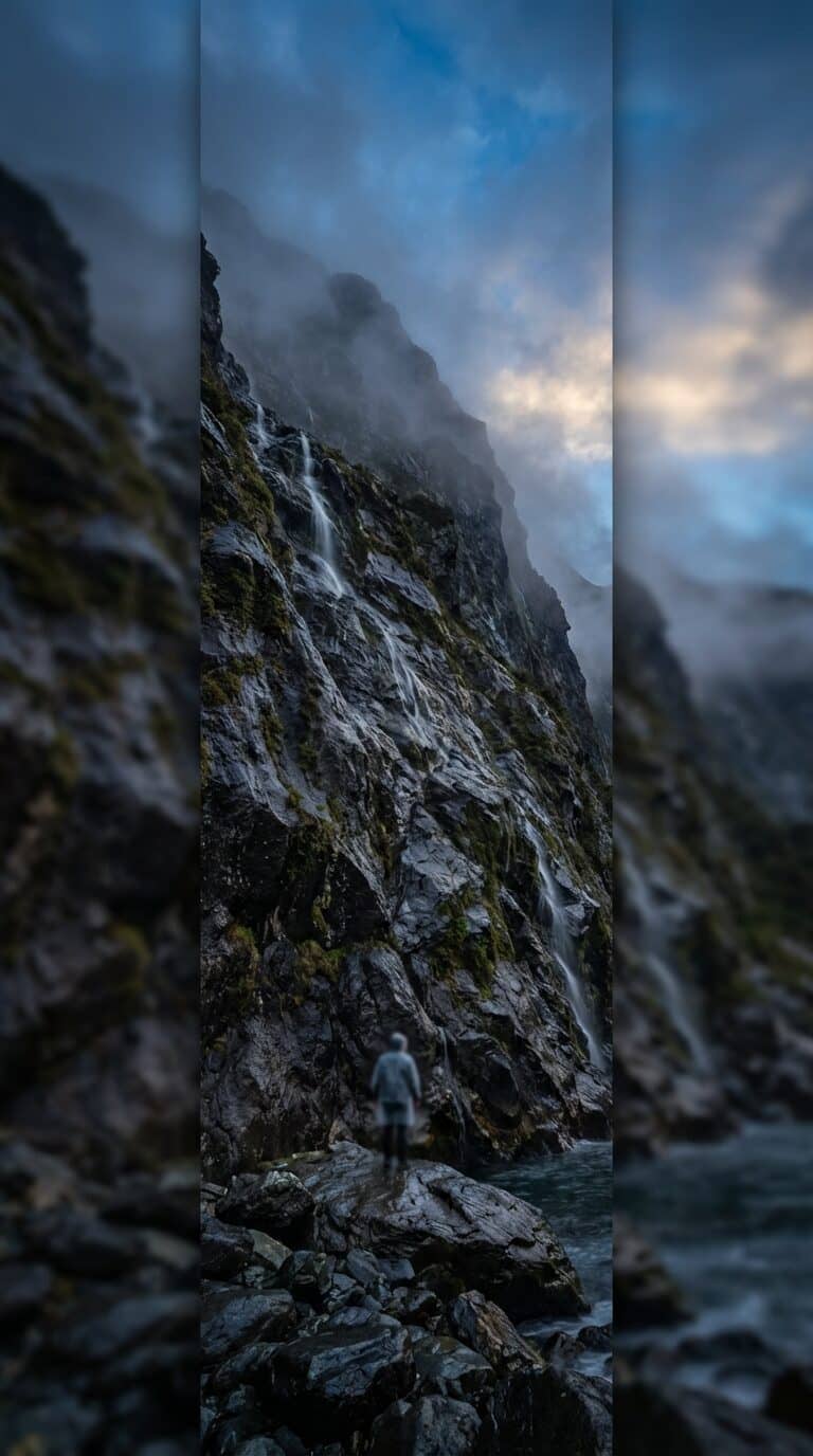 Misty Mountains and Waterfalls in New Zealand