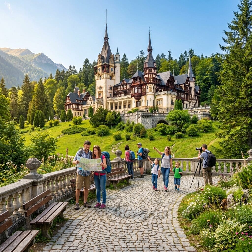 Tourists Visiting Peleș Castle in Romania