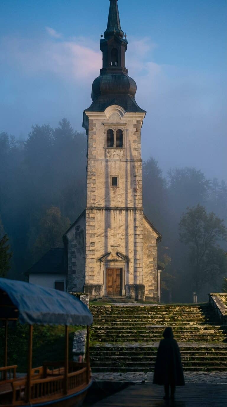 The Church on Bled Island at Dawn
