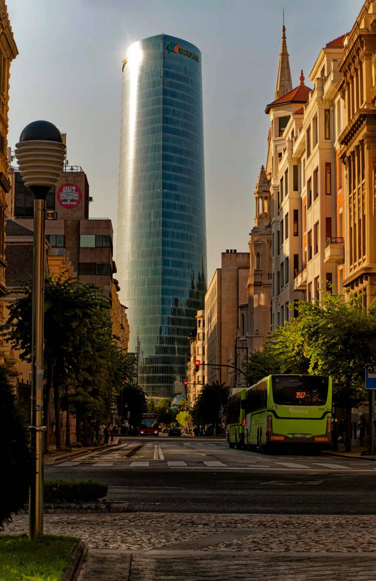 Iberdrola Tower and City Street in Bilbao
