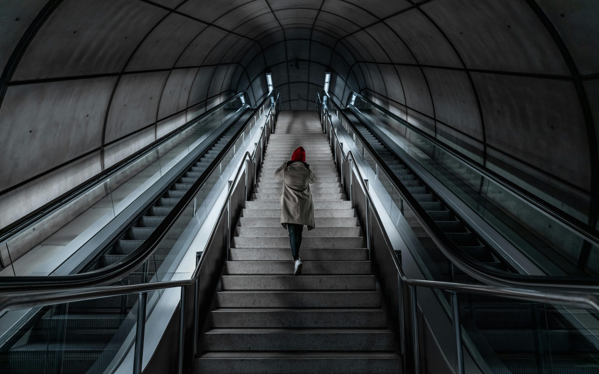 Person on Stairs in a Bilbao Metro Station
