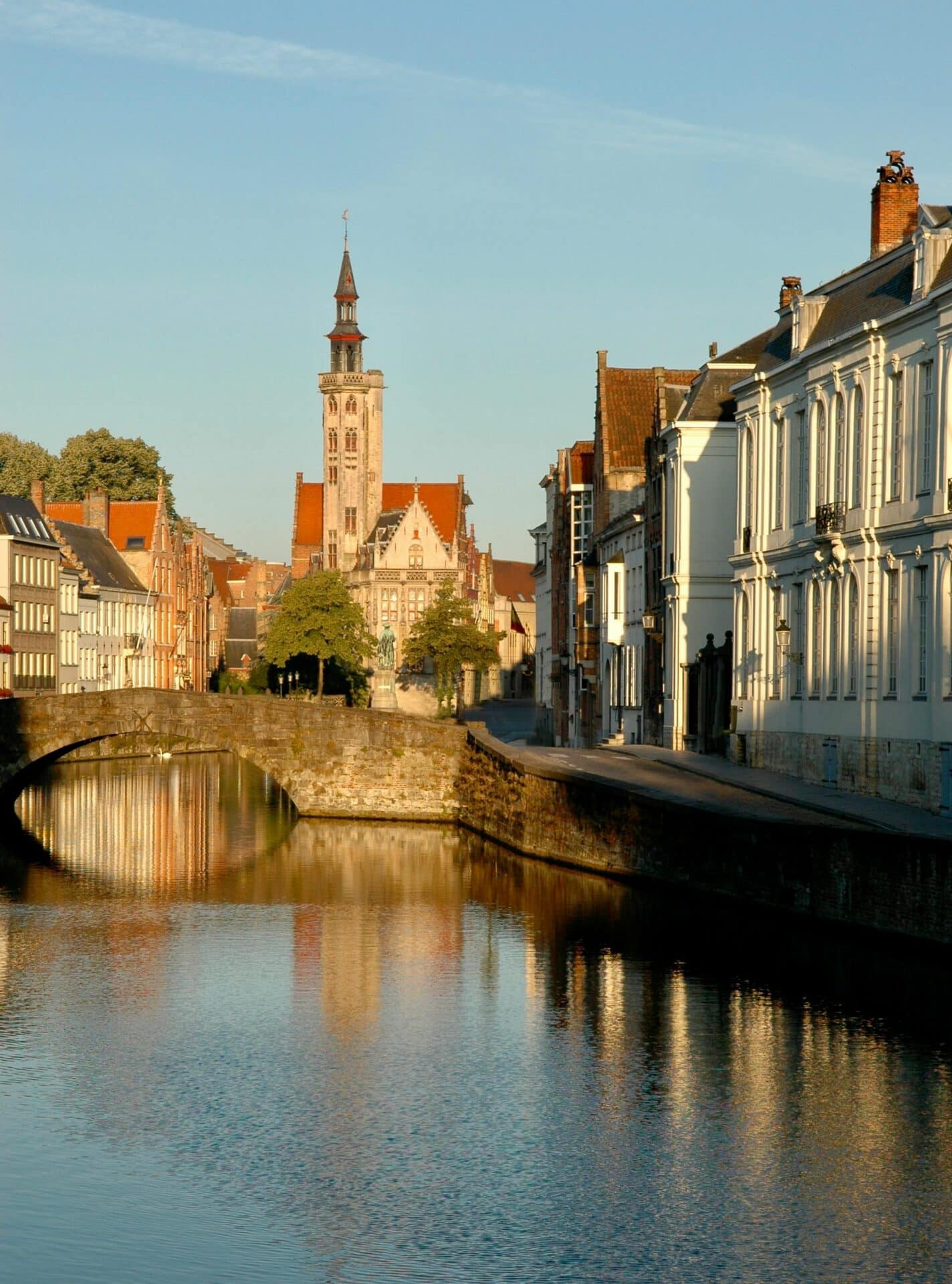 Jan van Eyckplein and Spiegelrei Canal in Bruges