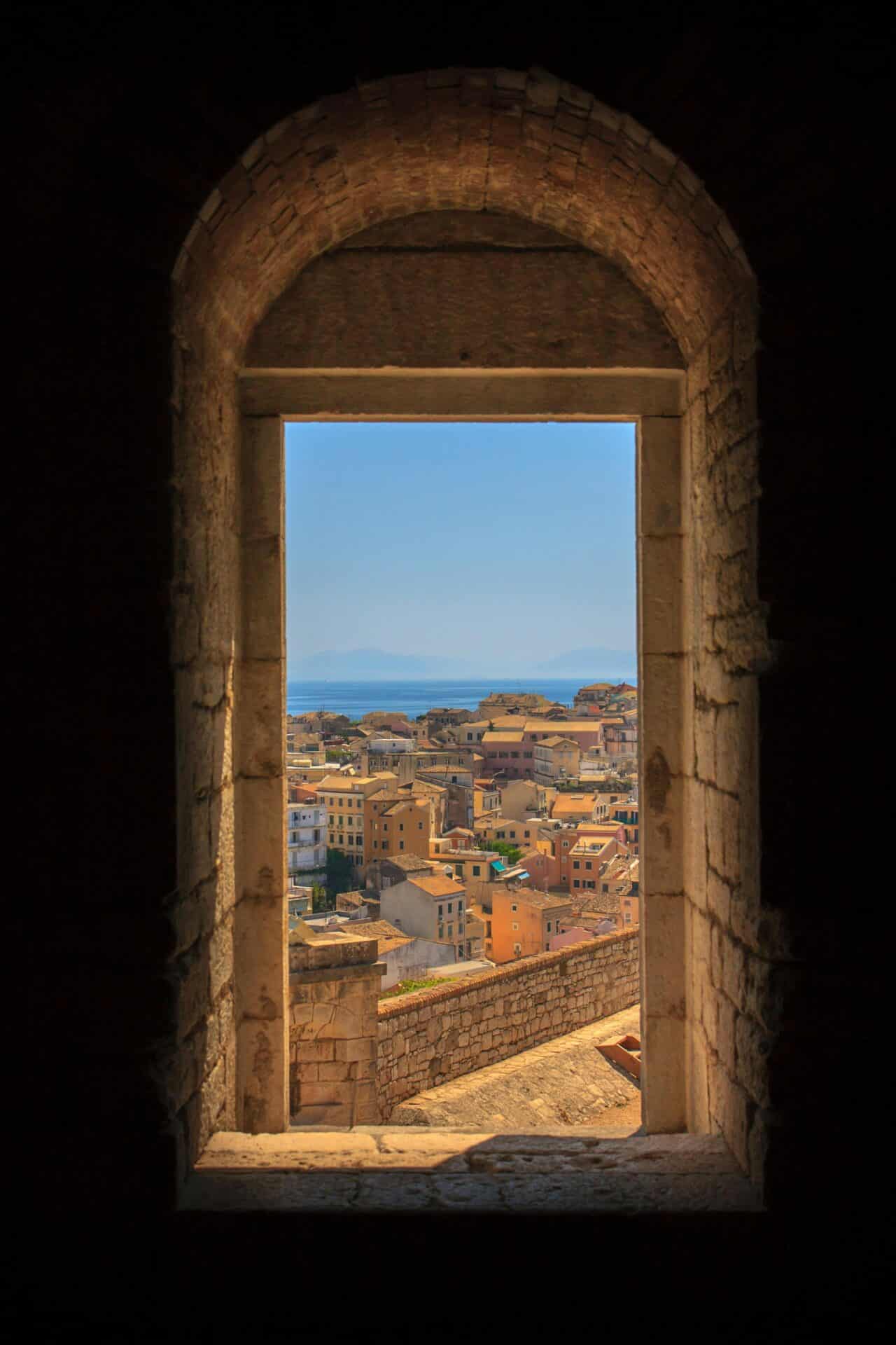 View of Corfu Town Through a Stone Window