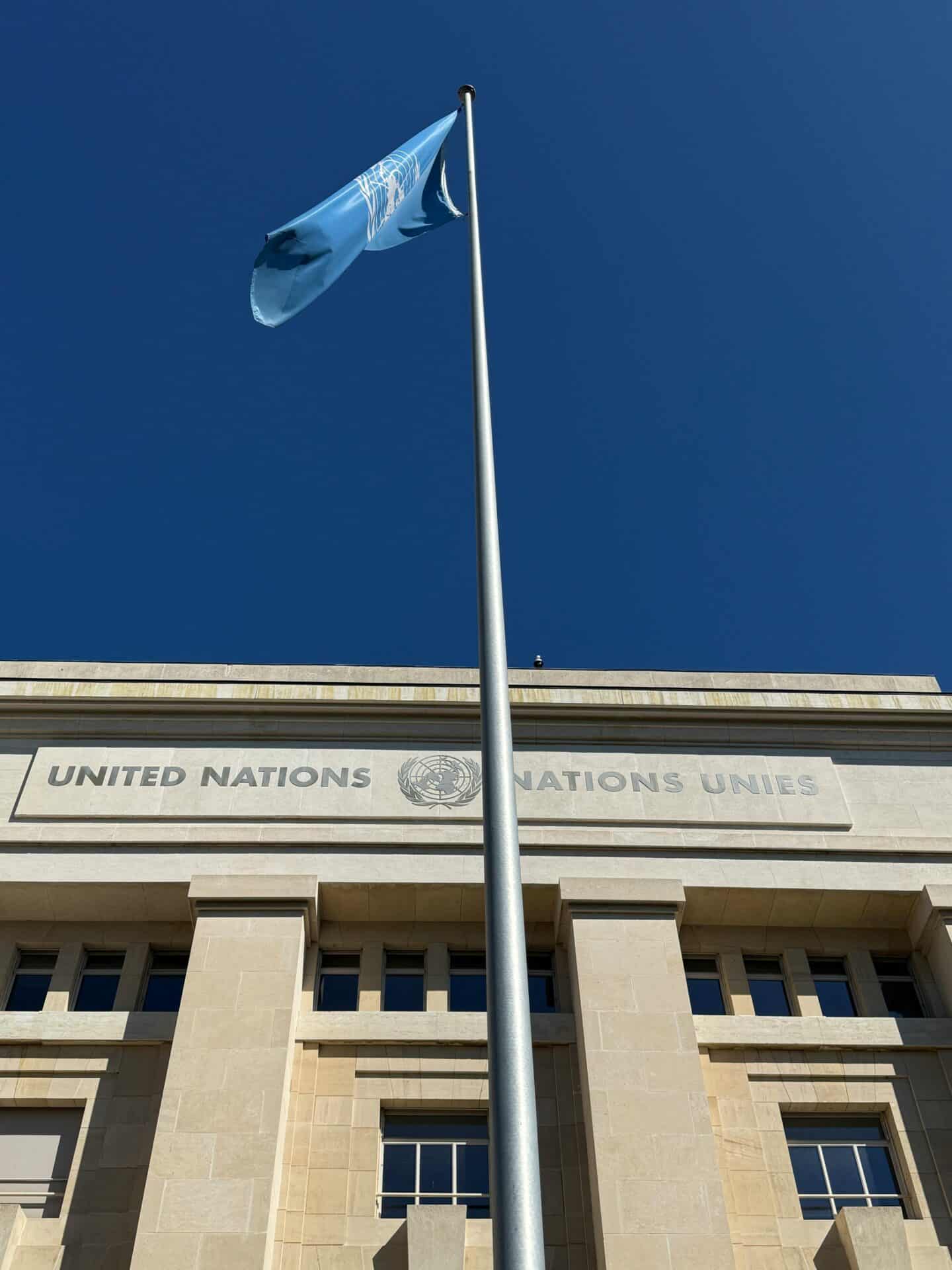 United Nations Flag at the Palais des Nations in Geneva