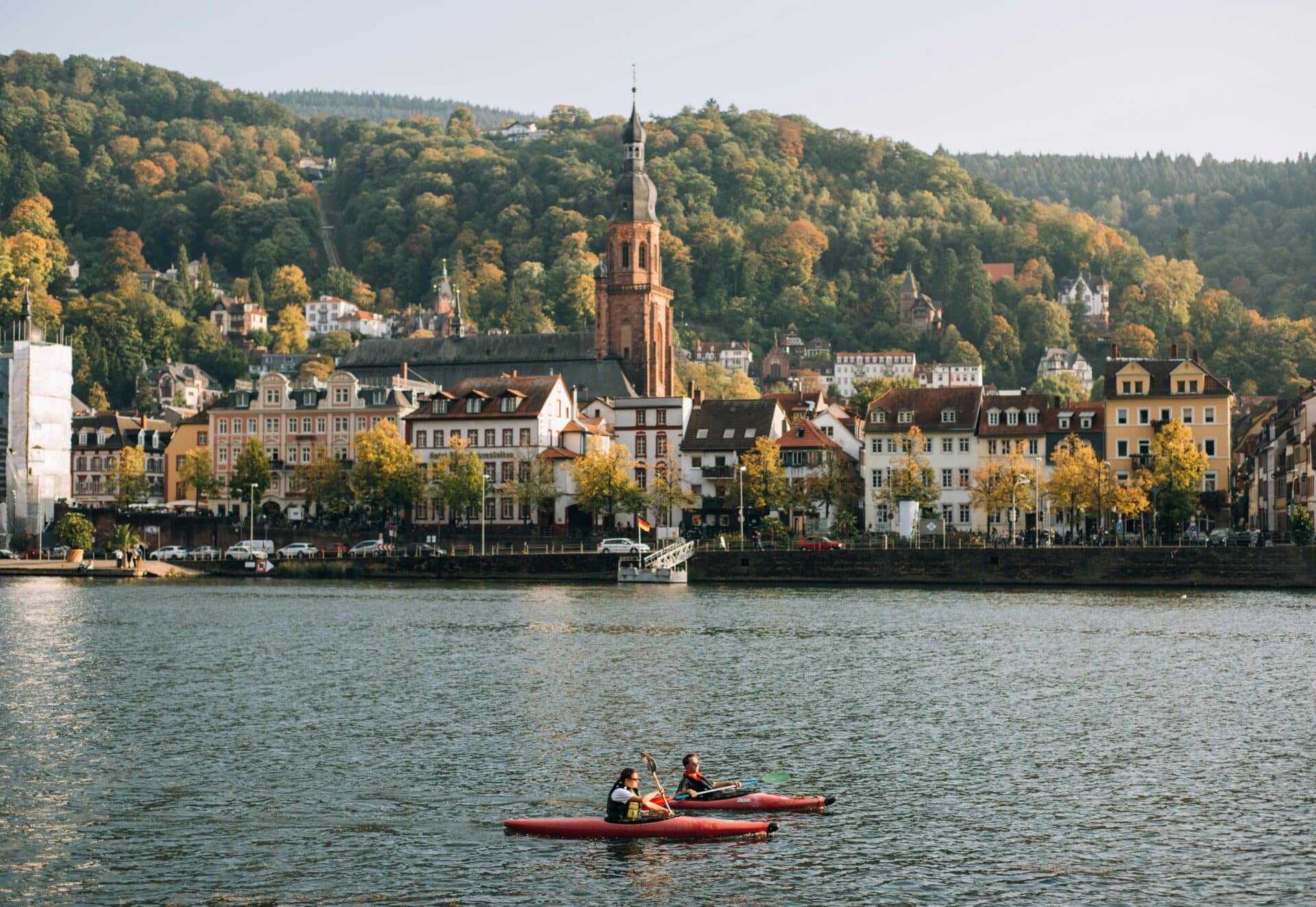 Kayakers on the Neckar River in Heidelberg