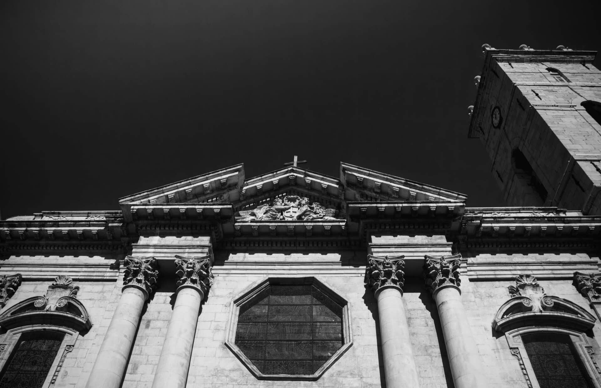 Toulon Cathedral Facade in Black and White